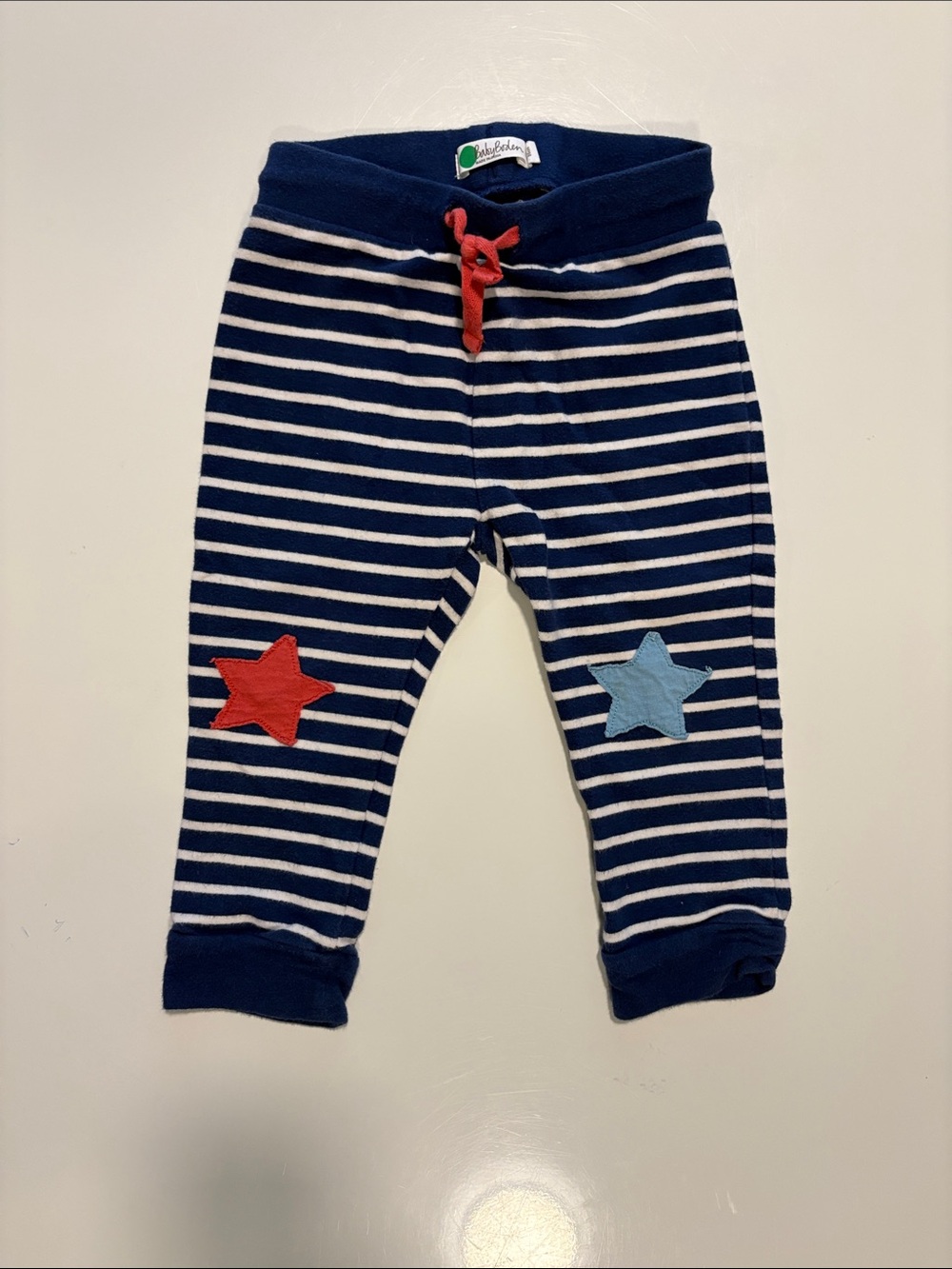 Baby Boden Navy and White Stripe Joggers with Red & Light Blue Stars